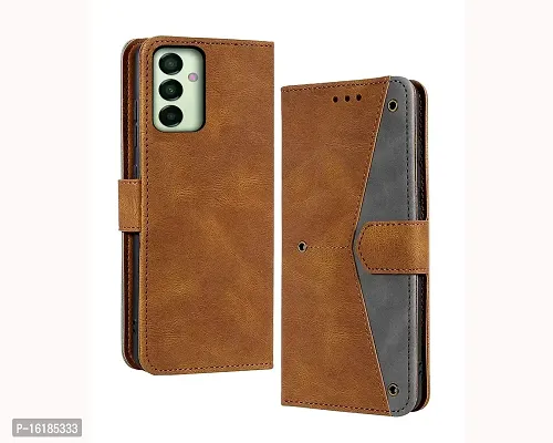 Mobcure Splicing PU Leather Case for Samsung Galaxy M52 5G |Retro Full Protection Premium Flip Cover Wallet Case with Magnetic Closure Kickstand Card Slots (Brown with Gray)