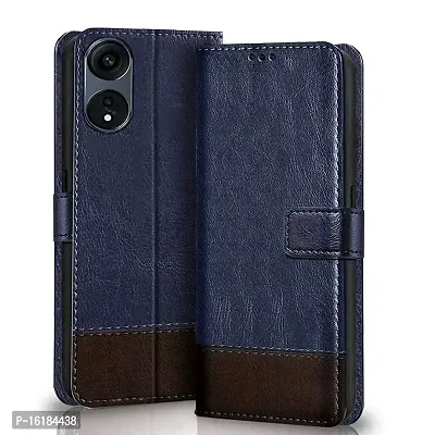 Mobcure Double Shade Flip Cover PU Leather Flip Case with Card Holder and Magnetic Stand for Oppo A78 5G (Blue with Coffee)