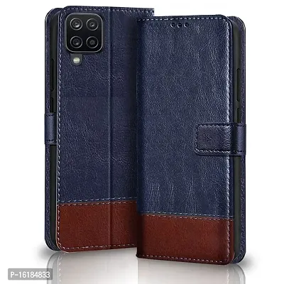 Mobcure Double Shade Flip Cover PU Leather Flip Case with Card Holder and Magnetic Stand for Samsung Galaxy M33 5G (Blue with Brown)