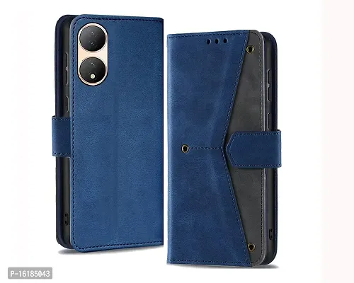 Mobcure Splicing PU Leather Case for Vivo Y100 5G|Retro Full Protection Premium Flip Cover Wallet Case with Magnetic Closure Kickstand Card Slots (Blue with Gray)
