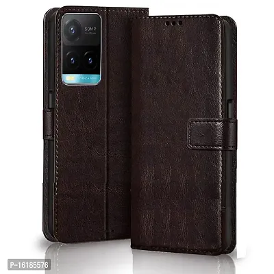 Mobcure Leather Magnetic Vintage Flip Wallet Case Cover for Vivo Y21G - Coffee