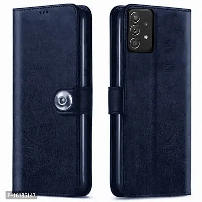 Mobcure Genuine Leather Finish Flip Back Cover Case | Inbuilt Pockets  Stand | Wallet Style | Designer Tich Button Magnet Case for Samsung Galaxy A23 - Navy Blue