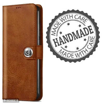Mobcure Genuine Leather Finish Flip Back Cover Case | Inbuilt Pockets  Stand | Wallet Style | Designer Tich Button Magnet Case for Tecno Pova Neo 5G -Tan Color-thumb2