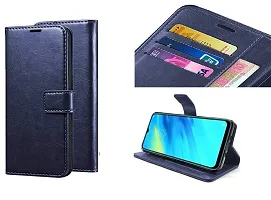 Mobcure Genuine Leather Finish Flip Cover Back Case For Vivo Y73 Inbuilt Stand Inside Pockets Wallet Style Magnet Closure Blue-thumb1