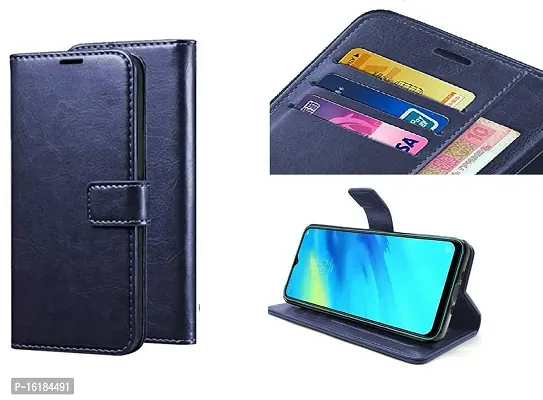 Mobcure Genuine Leather Finish Flip Cover Back Case For Vivo Y73 Inbuilt Stand Inside Pockets Wallet Style Magnet Closure Blue-thumb2