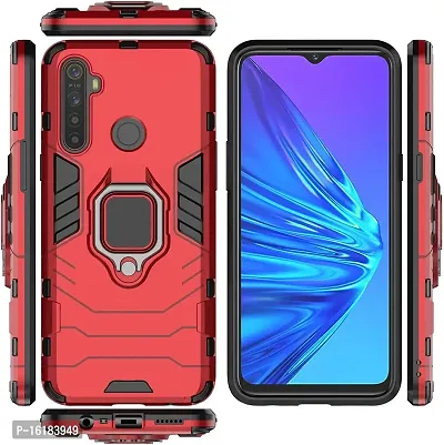 Mobcure D5 Kickstand Heavy Duty Shockproof Armour Rugged Back Case Cover for Realme 5 Pro with Finger Ring Holder (Red)