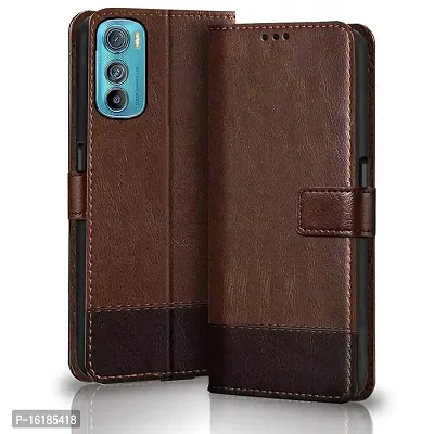 Mobcure Double Shade Flip Cover PU Leather Flip Case with Card Holder and Magnetic Stand for Motorola Moto G31 (Brown with Coffee)