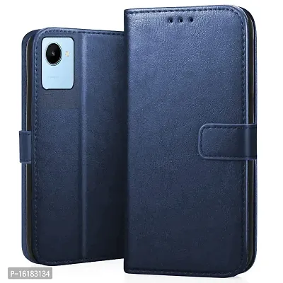 Mobcure Genuine Leather Finish Flip Cover Back Case for Realme C30|Inbuilt Stand  Inside Pockets| Wallet Style | Magnet Closure - Blue