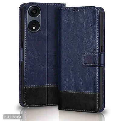 Mobcure Double Shade Flip Cover PU Leather Flip Case with Card Holder and Magnetic Stand for Oppo A78 5G (Blue with Black)-thumb0