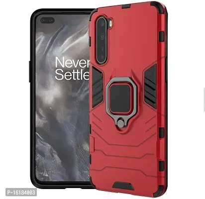 Mobcure D5 Kickstand Heavy Duty Shockproof Armour Rugged Back Case Cover for Oneplus Nord with Finger Ring Holder (Red)-thumb0