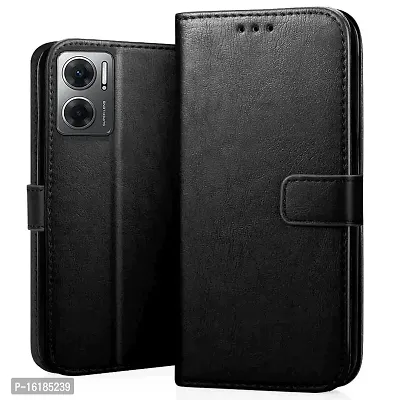 Mobcure Genuine Leather Finish Flip Cover Back Case for Redmi 11 Prime 5G|Inbuilt Stand  Inside Pockets| Wallet Style | Magnet Closure - Black