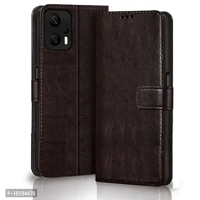 Mobcure Genuine Leather Finish Flip Cover Back Case for Redmi K50i 5G|Inbuilt Stand  Inside Pockets| Wallet Style | Magnet Closure - Coffee-thumb0