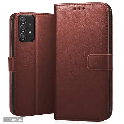 Mobcure Genuine Leather Finish Flip Cover Back Case for Samsung Galaxy A73 5G|Inbuilt Stand  Inside Pockets| Wallet Style | Magnet Closure - Brown