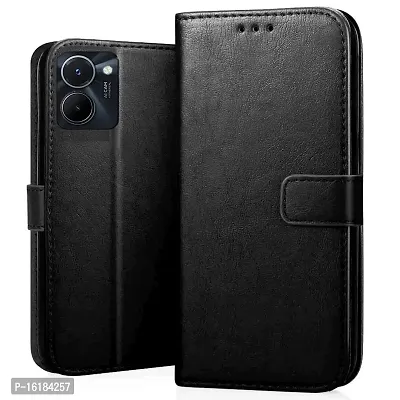 Mobcure Genuine Leather Finish Flip Cover Back Case for Realme C33|Inbuilt Stand  Inside Pockets| Wallet Style | Magnet Closure - Black-thumb0