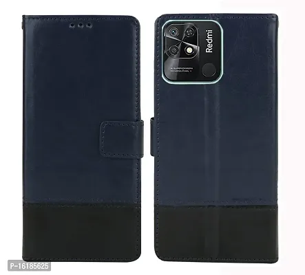 Mobcure Double Shade Flip Cover PU Leather Flip Case with Card Holder and Magnetic Stand for Poco C31 (Blue with Black)