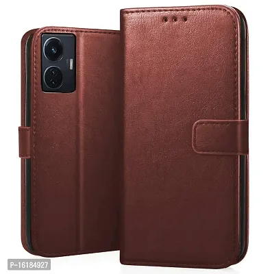 Mobcure Genuine Leather Finish Flip Cover Back Case for IQOO Z6 Lite 5G|Inbuilt Stand  Inside Pockets| Wallet Style | Magnet Closure - Brown