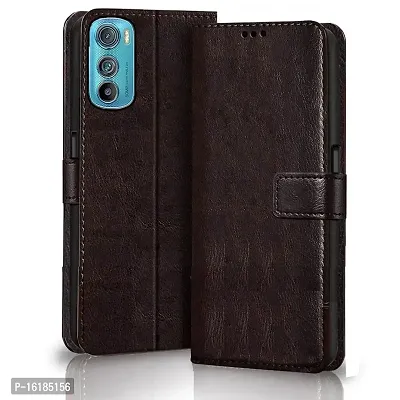 Mobcure Genuine Leather Finish Flip Cover Back Case for Motorola Moto E32s|Inbuilt Stand  Inside Pockets| Wallet Style | Magnet Closure - Coffee