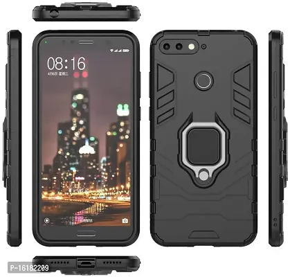 Mobcure D5 Kickstand Heavy Duty Shockproof Armour Rugged Back Case Cover for Honor 7A with Finger Ring Holder (Black)-thumb3