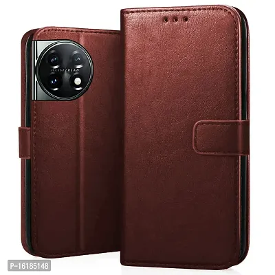 Mobcure Genuine Leather Finish Flip Cover Back Case for Oneplus 11R 5G|Inbuilt Stand  Inside Pockets| Wallet Style | Magnet Closure - Brown-thumb0