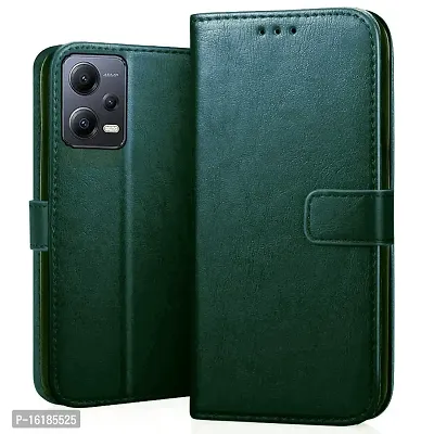 Mobcure Genuine Leather Finish Flip Cover Back Case for Redmi Note 12 5G|Inbuilt Stand  Inside Pockets| Wallet Style | Magnet Closure - Green-thumb0