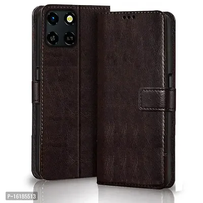 Mobcure Genuine Leather Finish Flip Cover Back Case For Infinix Smart 6 Hd Inbuilt Stand Inside Pockets Wallet Style Magnet Closure Coffee-thumb0