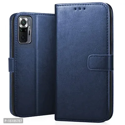Mobcure Genuine Leather Finish Flip Cover Back Case for Redmi Note 10 Pro|Inbuilt Stand  Inside Pockets| Wallet Style | Magnet Closure - Blue