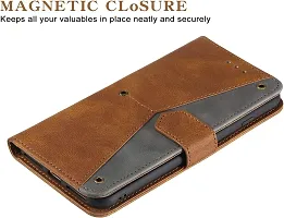 Mobcure Splicing PU Leather Case for Xiaomi Poco M4 5G|Retro Full Protection Premium Flip Cover Wallet Case with Magnetic Closure Kickstand Card Slots (Brown with Gray)-thumb1