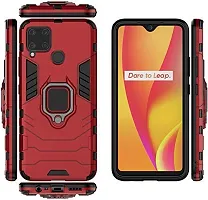 Mobcure D5 Kickstand Heavy Duty Shockproof Armour Rugged Back Case Cover for Realme C15 with Finger Ring Holder (Red)-thumb1