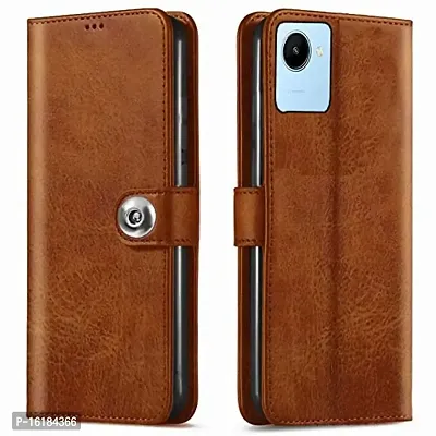 Mobcure Genuine Leather Finish Flip Back Cover Case | Inbuilt Pockets  Stand | Wallet Style | Designer Tich Button Magnet Case for Realme C30 -Tan Color