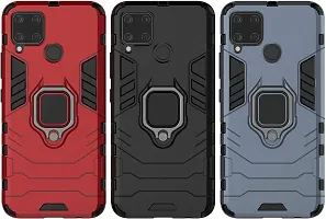 Mobcure D5 Kickstand Heavy Duty Shockproof Armour Rugged Back Case Cover for Realme C15 with Finger Ring Holder (Red)-thumb2