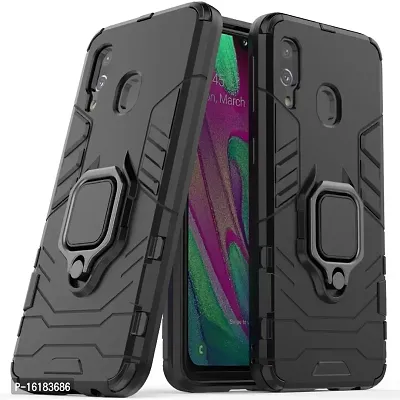 Mobcure D5 Kickstand Heavy Duty Shockproof Armour Rugged Back Case Cover for Samsung Galaxy A20 with Finger Ring Holder (Black)