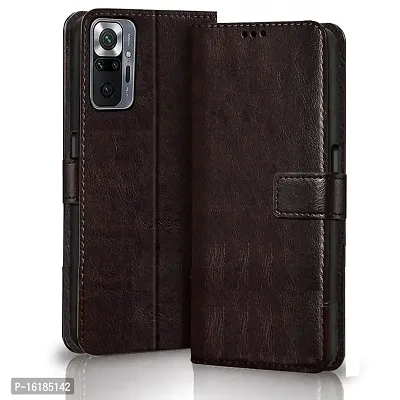 Mobcure Genuine Leather Finish Flip Cover Back Case for Redmi Note 10 Pro|Inbuilt Stand  Inside Pockets| Wallet Style | Magnet Closure - Coffee-thumb0
