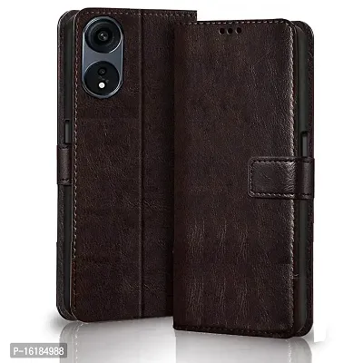 Mobcure Leather Magnetic Vintage Flip Wallet Case Cover for Oppo A58 5G - Coffee
