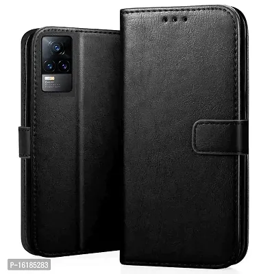 Mobcure Genuine Leather Finish Flip Cover Back Case for Vivo Y73|Inbuilt Stand  Inside Pockets| Wallet Style | Magnet Closure - Black