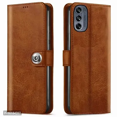 Mobcure Genuine Leather Finish Flip Back Cover Case | Inbuilt Pockets  Stand | Wallet Style | Designer Tich Button Magnet Case for Motorola Moto G62 5G -Tan Color