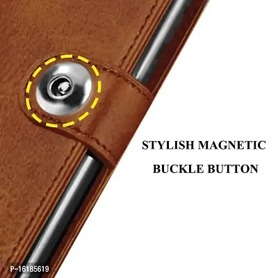 Mobcure Genuine Leather Finish Flip Back Cover Case | Inbuilt Pockets  Stand | Wallet Style | Designer Tich Button Magnet Case for Tecno Pova Neo 5G -Tan Color-thumb3