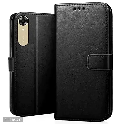 Mobcure Genuine Leather Finish Flip Cover Back Case for Oppo A17k|Inbuilt Stand  Inside Pockets| Wallet Style | Magnet Closure - Black-thumb0