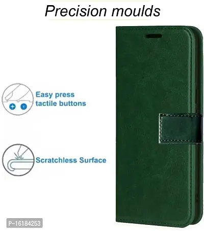 Mobcure Genuine Leather Finish Flip Cover Back Case for Realme 10|Inbuilt Stand  Inside Pockets| Wallet Style | Magnet Closure - Green-thumb2