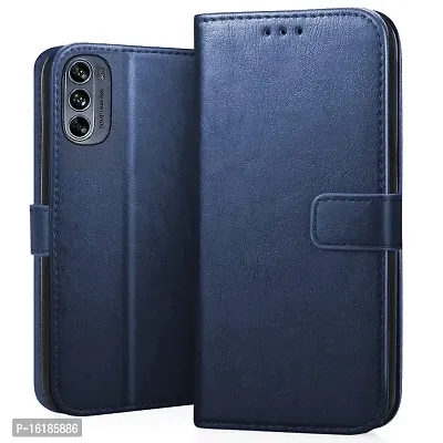 Mobcure Genuine Leather Finish Flip Cover Back Case for Motorola Moto G62 5G|Inbuilt Stand  Inside Pockets| Wallet Style | Magnet Closure - Blue