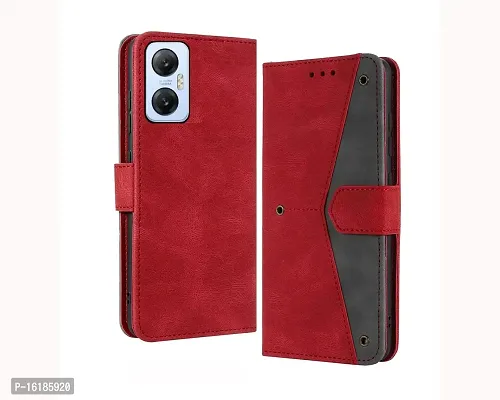 Mobcure Splicing PU Leather Case for Infinix Hot 20 5G|Retro Full Protection Premium Flip Cover Wallet Case with Magnetic Closure Kickstand Card Slots (Red with Gray)