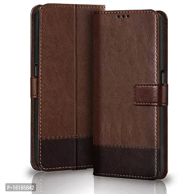 Mobcure Double Shade Flip Cover PU Leather Flip Case with Card Holder and Magnetic Stand for Tecno Pova Neo 5G (Brown with Coffee)-thumb0