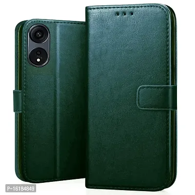Mobcure Genuine Leather Finish Flip Cover Back Case for Oppo A58 5G|Inbuilt Stand  Inside Pockets| Wallet Style | Magnet Closure - Green-thumb0