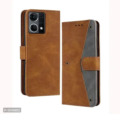 Mobcure Splicing PU Leather Case for Oppo F21 Pro 4G |Retro Full Protection Premium Flip Cover Wallet Case with Magnetic Closure Kickstand Card Slots (Brown with Gray)-thumb0