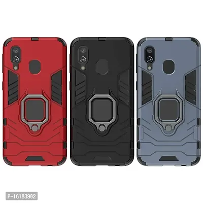 Mobcure D5 Kickstand Heavy Duty Shockproof Armour Rugged Back Case Cover for Samsung Galaxy A20 with Finger Ring Holder (Red)