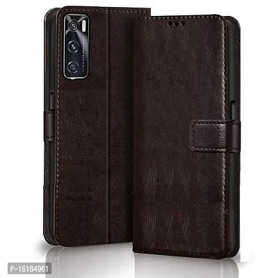 Mobcure Genuine Leather Finish Flip Cover Back Case for Vivo V20 SE|Inbuilt Stand  Inside Pockets| Wallet Style | Magnet Closure - Coffee-thumb0