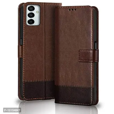 Mobcure Double Shade Flip Cover PU Leather Flip Case with Card Holder and Magnetic Stand for Samsung Galaxy A14 5G (Brown with Coffee)-thumb0