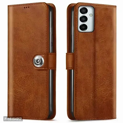 Mobcure Genuine Leather Finish Flip Back Cover Case | Inbuilt Pockets  Stand | Wallet Style | Designer Tich Button Magnet Case for Samsung Galaxy M52 5G -Tan Color