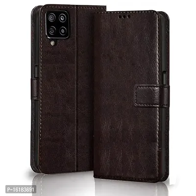 Mobcure Genuine Leather Finish Flip Cover Back Case for Samsung Galaxy A22 4G|Inbuilt Stand  Inside Pockets| Wallet Style | Magnet Closure - Coffee-thumb0