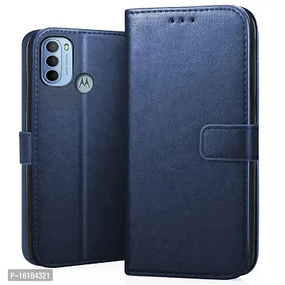 Mobcure Genuine Leather Finish Flip Cover Back Case for Motorola Moto G40 Fusion|Inbuilt Stand  Inside Pockets| Wallet Style | Magnet Closure - Blue-thumb0