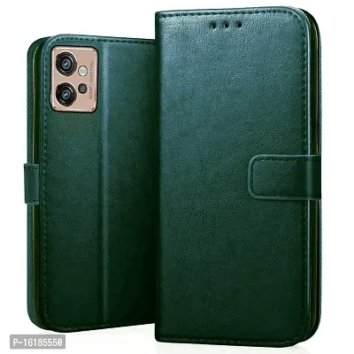 Mobcure Genuine Leather Finish Flip Cover Back Case for Moto G32|Inbuilt Stand  Inside Pockets| Wallet Style | Magnet Closure - Green